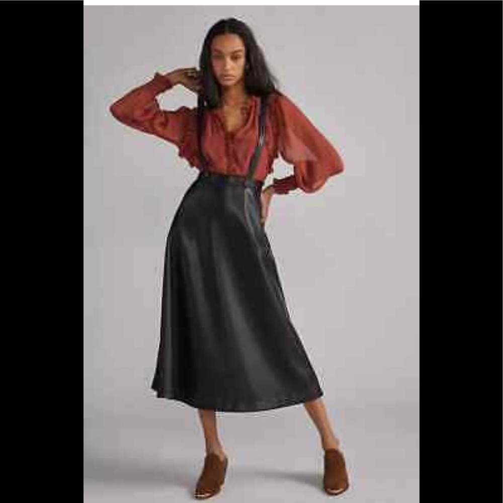 Anthropologie Faux Leather Pinafore Skirt